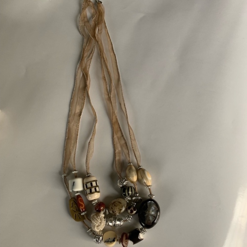 Chico’s Natural and Silver Necklace on Grosgrain